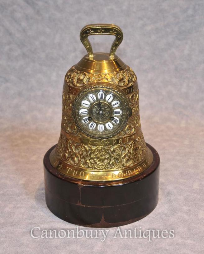 Antique French Brass Bell Clock Chiming Clocks 19th Century