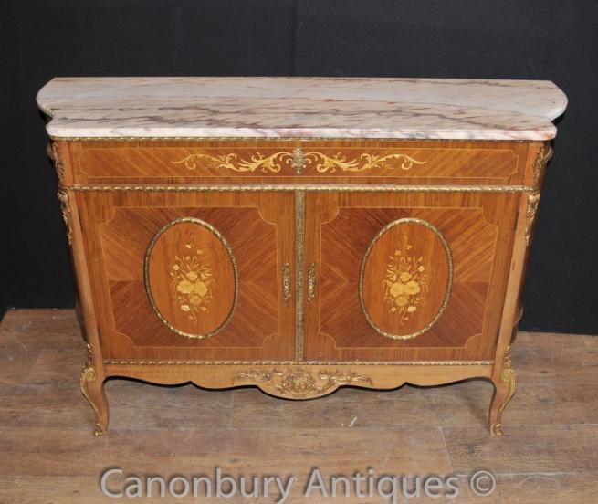 Antique French Empire Cabinet Credenza Sideboard Marquery Inlay Furniture