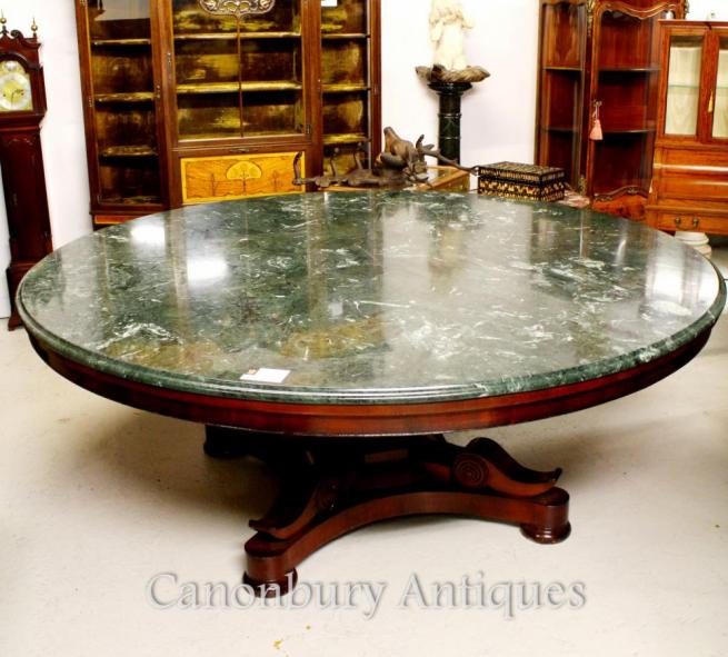Antique Regency Centre Dining Table Marble Top Mahogany Tables
