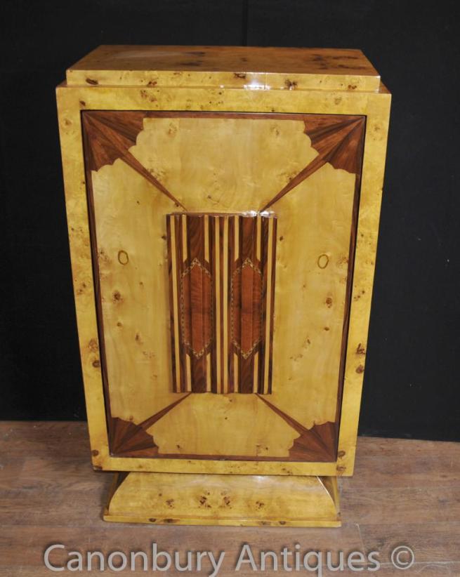 Art Deco Drinks Cocktail Cabinet Inlay Chest Blonde Walnut