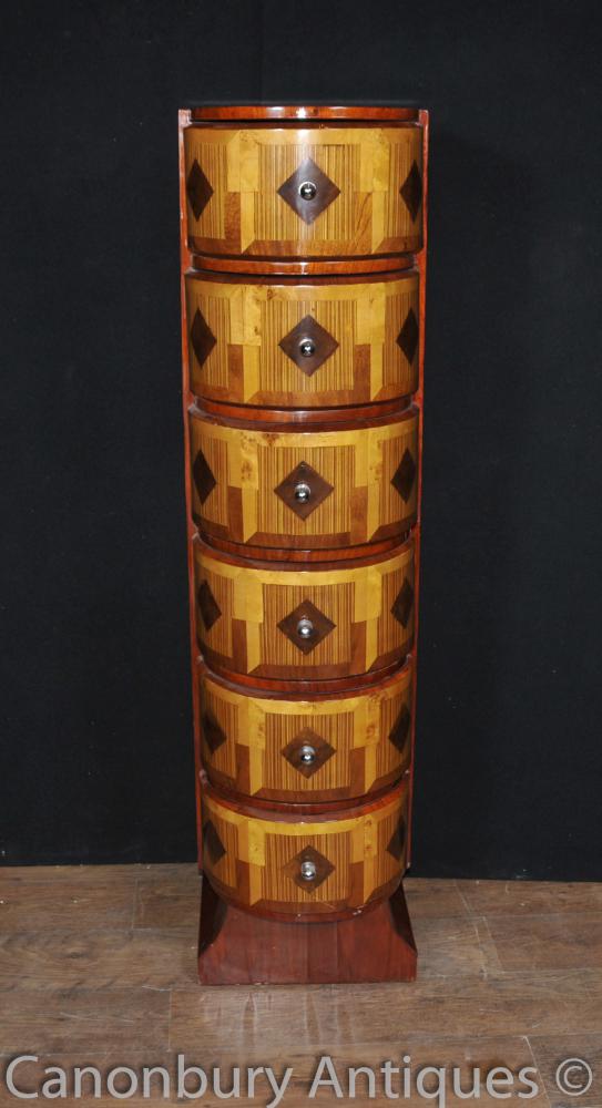 Art Deco Inlay Tall Boy Chest of Drawers Furniture