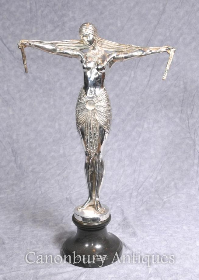 Art Deco Silver Plated Bronze Chiparus Dancer Statue Signed Casting