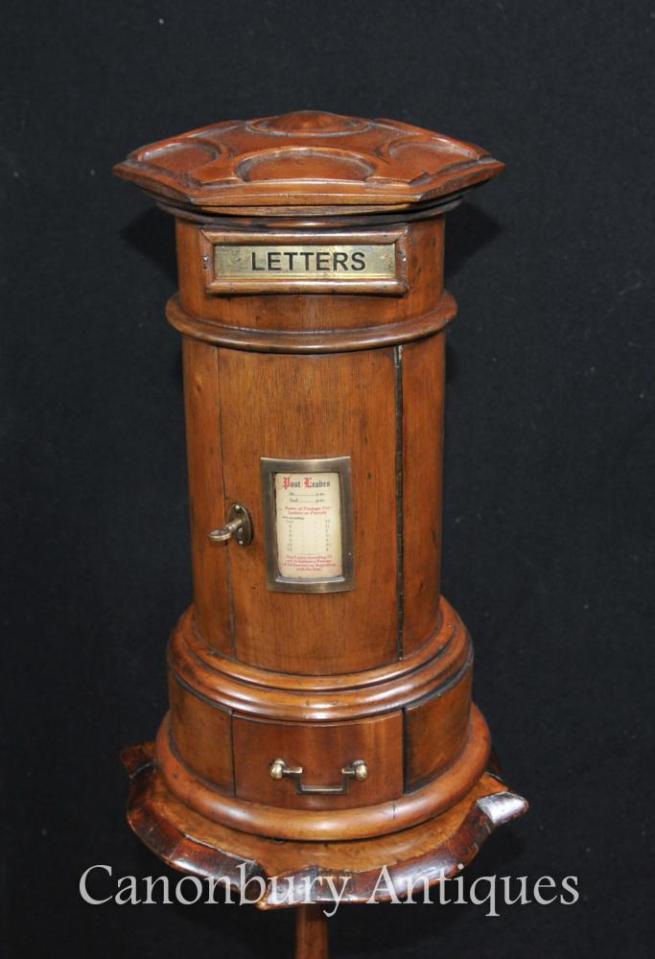 Carved Walnut English Post Box Letter Boxes Cabinet