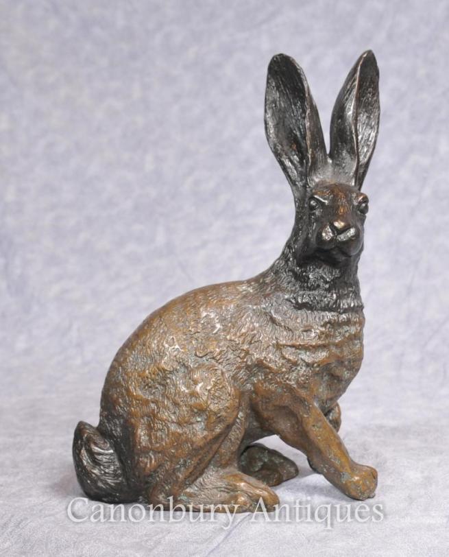 English Bronze Casting Hare Statue Country Rabbit Bunny