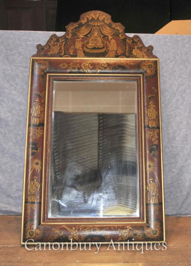 English Chinoiserie Red Lacquer Pier Mirror in the Chinese Manner