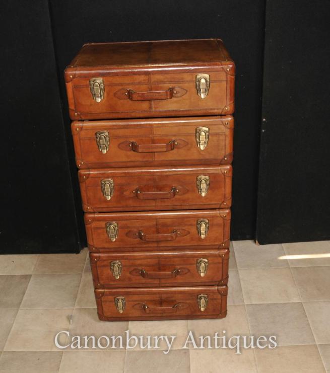 English Leather Campaign Chest Drawers Tall Boy Colonial Furniture