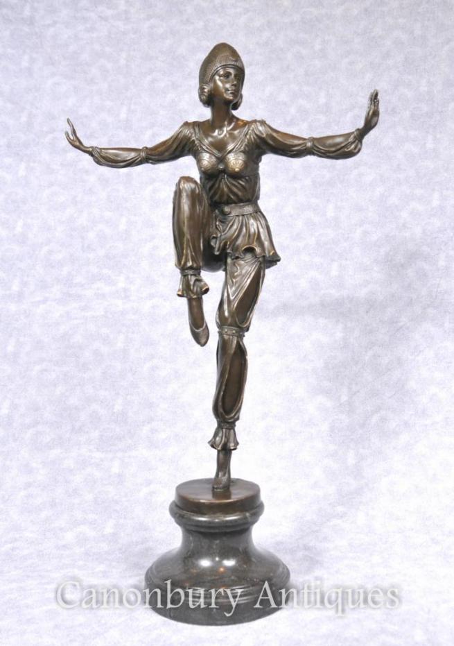 French Art Deco Bronze Egyptian Dancer Flapper Figurine Statue