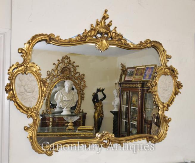 French Louis XVI Gilt Mantle Mirror Alabaster Plaques