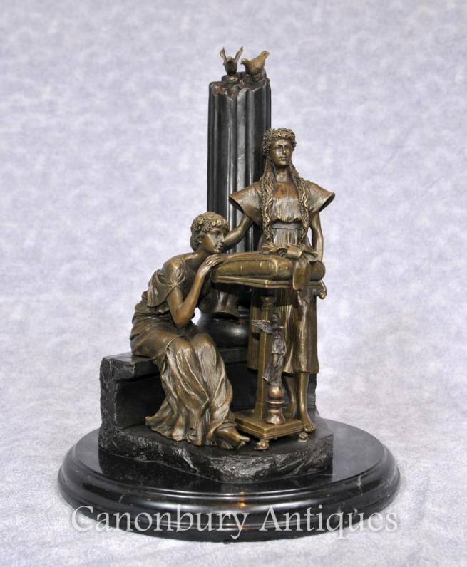 Italian Bronze Classical Maidens Statue Female Figurine Column