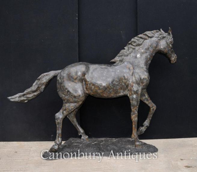 Large French Bronze Horse Pony Statue Casting Verdis Gris Colt