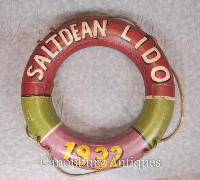Painted Saltdean Lido 1932 Life Ring Architectural Wall Hanging