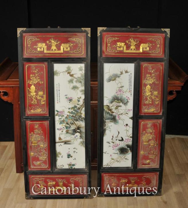 Pair Chinese Imperial Red Porcelain Plaques Qianlong Pictures