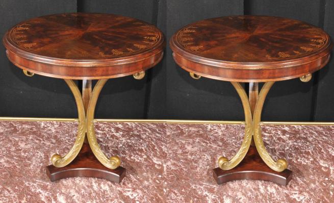 Pair Regency Inlay Side Tables Gilt Base