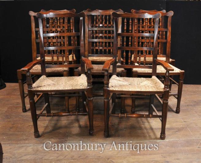 Set 8 Oak Spindleback Dining Chairs Kitchen Farmhouse Diner