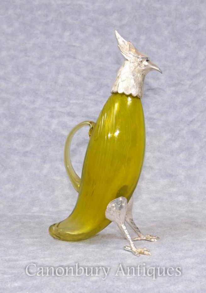 Sheffield Silver Plate Bird Decanter Jug Cut Glass Eagle