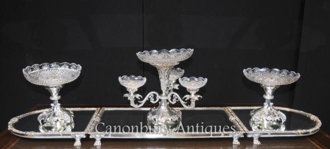 Sheffield Silver Plate Rococo Centrepiece Epergne Glass Bowl