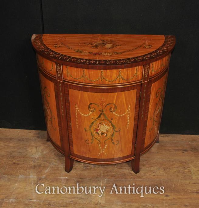 Sheraton Painted Demi Lune Cabinet Regency Satinwood Furniture Commode