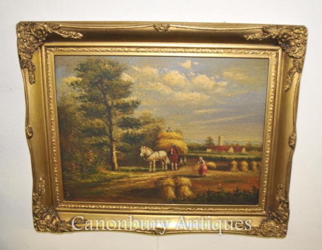Victorian Oil Painting Horse Hay Stack Suffolk Manner Constable