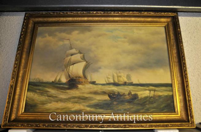 Victorian Oil Painting North Sea Seascape Turneresque Romantic Art