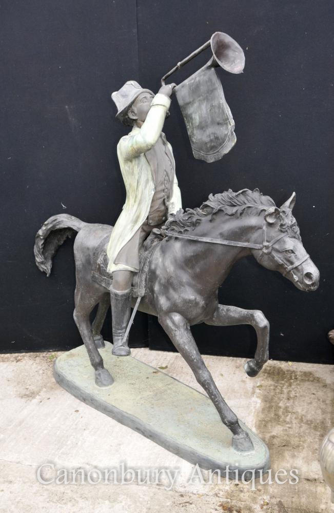 XL French Bronze Huntsman Horse Architectural Garden Sculpture