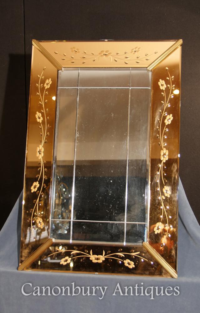 Antique Art Deco Etched Glass Pier Mirror Mantle Mirrors