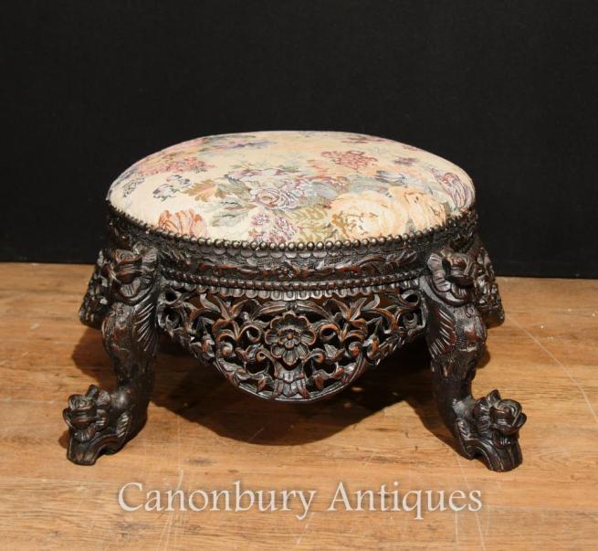 Antique Carved Burmese Foot Stall Hard Wood Stools Burma 1880