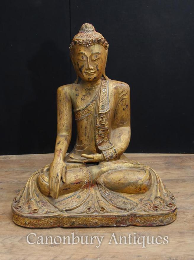 Antique Carved Nepalese Buddha Statue Buddhist Art Meditation Pose Abhaya Mudra