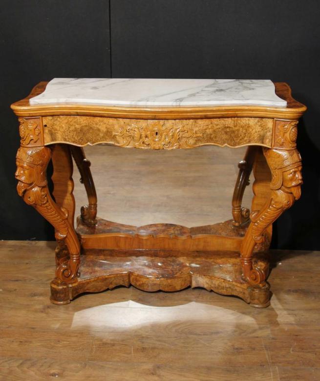 Antique French Maple Console Table Carved Base Circa 1840