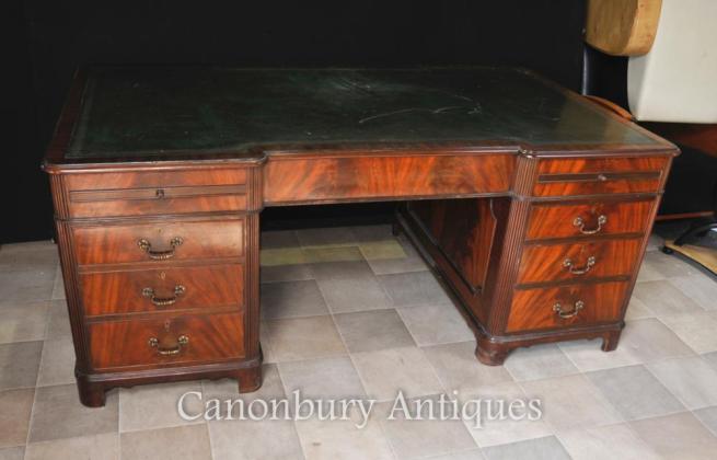 Antique Regency Knee Hole Pedestal Desk Flame Mahogany