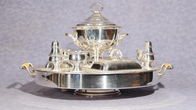 Antique Sheffield Silver Plate Lazy Susan Server Dish