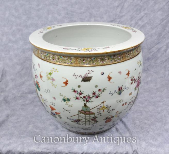 Chinese Qianlong Porcelain Planter Bowl Hand Painted Ceramic