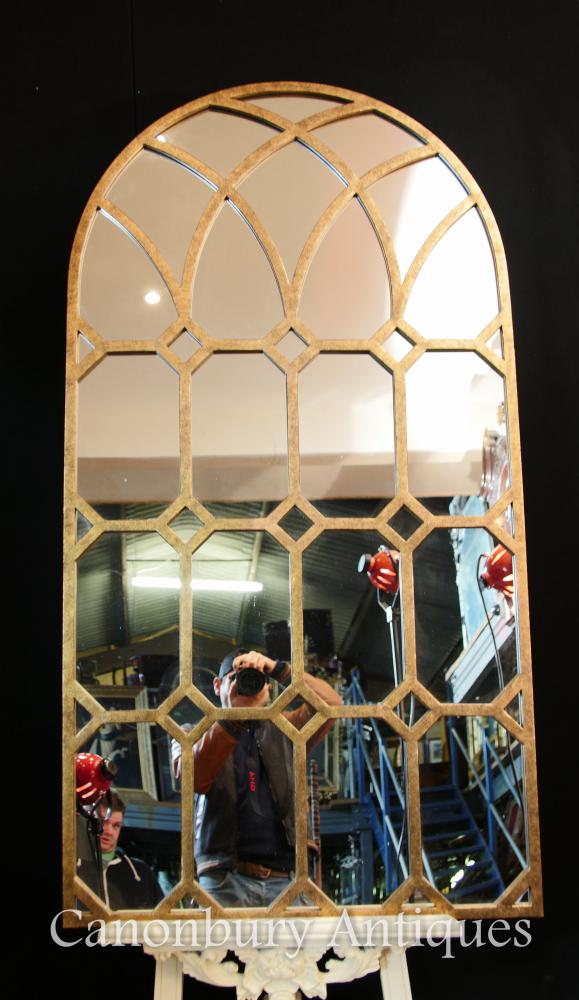 French Antique Gilt Pier Mirror Architectural Church Window