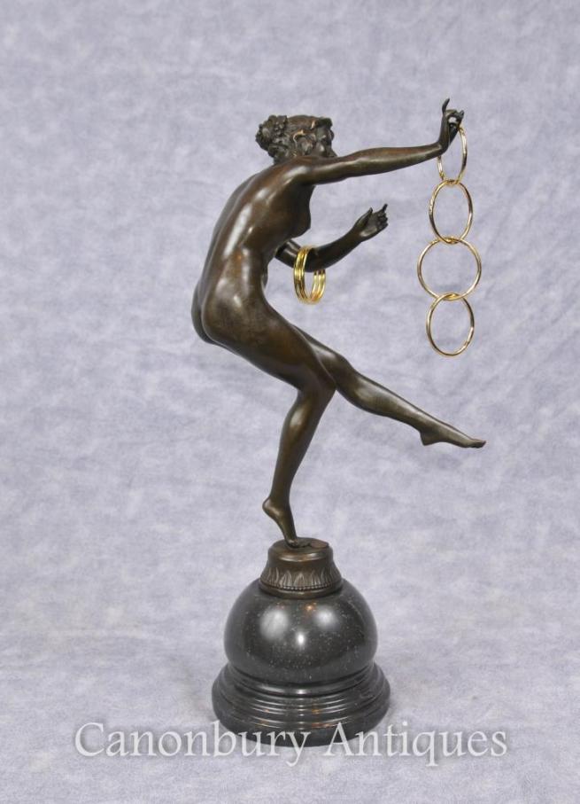 French Art Deco Bronze Hoop Dancer Statue Figurine Paris