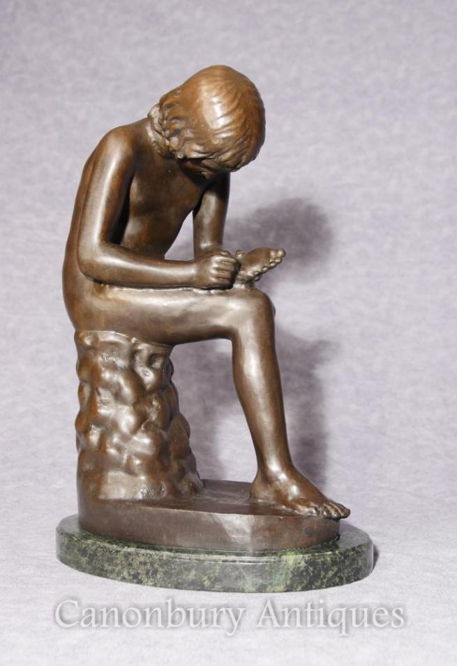 Italian Bronze Statue Spanario Classica Boy Thorn Foot Figurine Signed