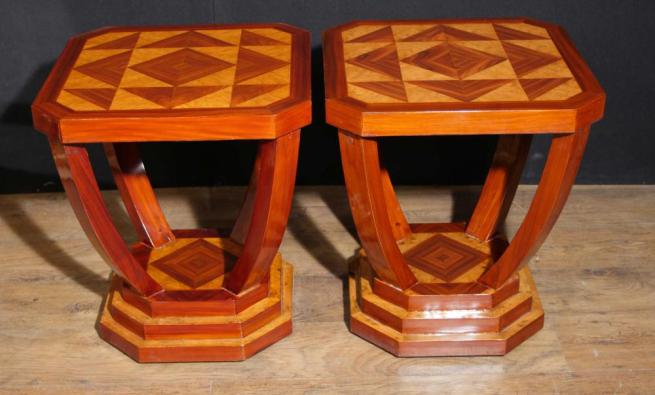 Pair Art Deco Side Tables Lozenge Inlay