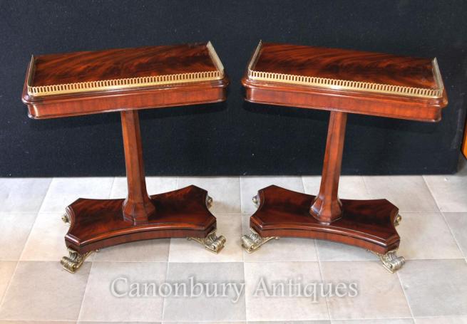 Pair Regency Side End Tables Flame Mahogany Furniture