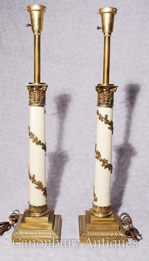 Pair Regency Table Lamps Corinthian Column Lights