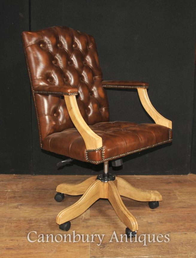Regency Captains Office Desk Chair Arm Chair Deep Button Leather