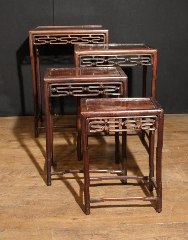 Set 4 Chinese Antique Hard Wood Nest Tables Side Table