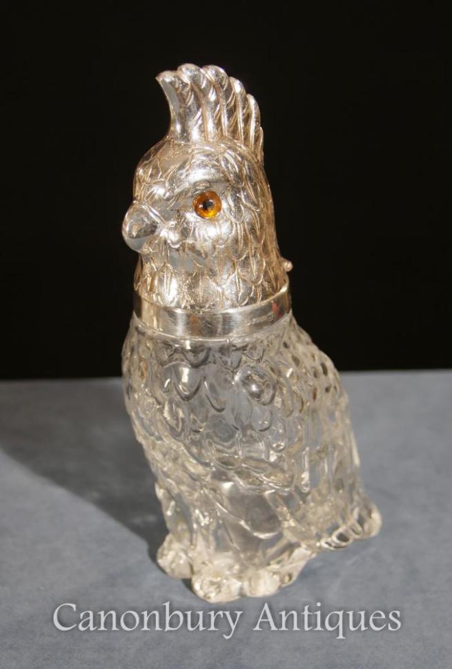 Victorian Silver Plate Caged Parrot Decanter Shot Glass Set