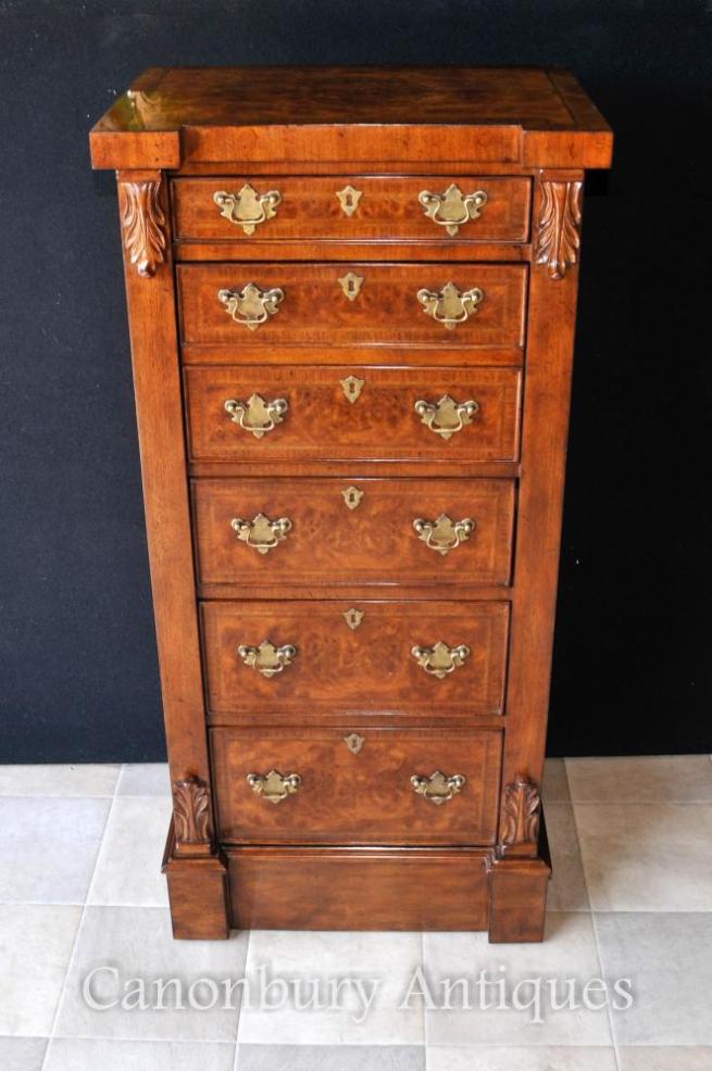 Walnut Wellington Chest Campaign Desk Drawers Secretaire