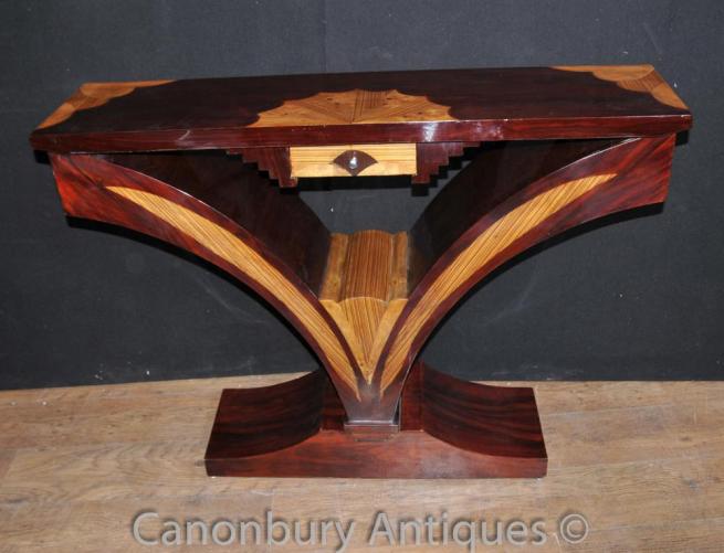 Art Deco Console Table Scallop Inlay Furniture