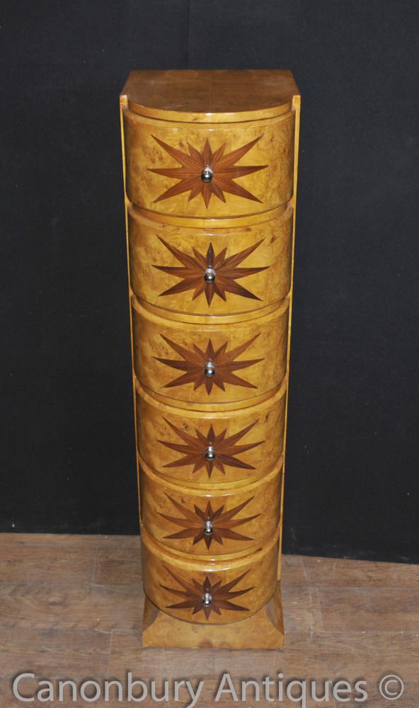 Single Art Deco Chest Drawers Tall Boy Star Inlay