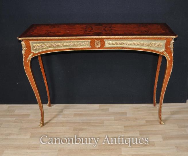Single French Empire Console Table Marquetry Inlay Interiors