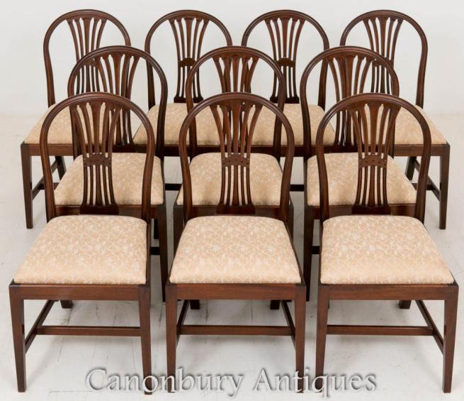 10 Mahogany Hepplewhite Dining Chairs