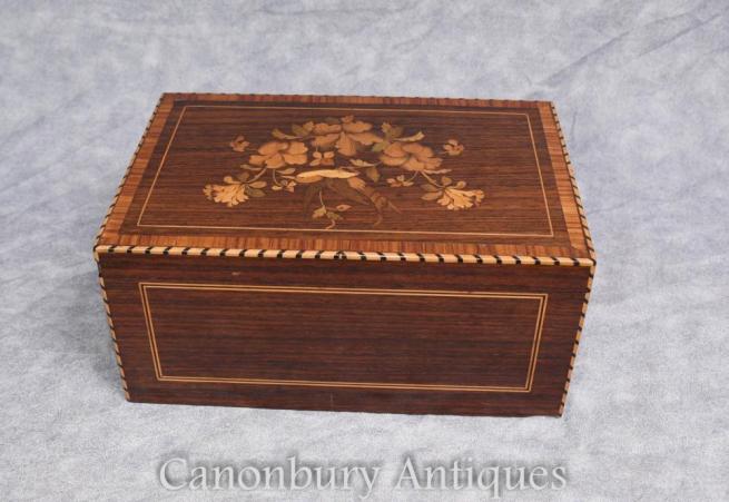 Antique Cigar Box 1930s Marquetry Inlay Trinket Jewellery Case
