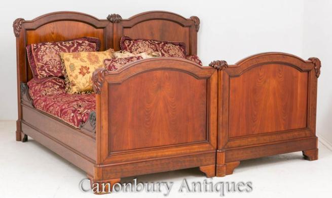 Antique French Mahogany Double Bed Carved Bedroom Furniture 1870