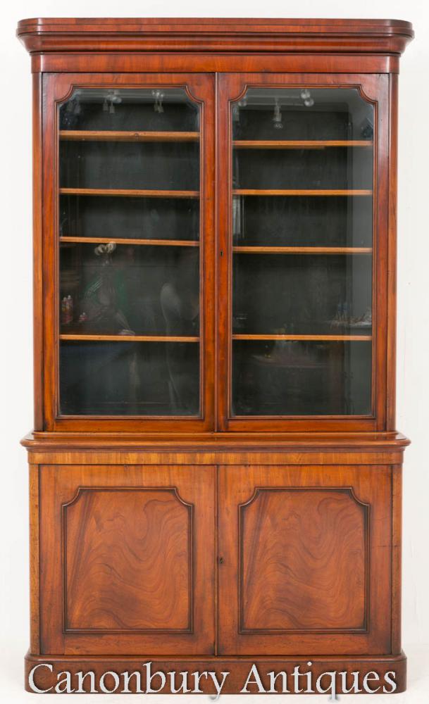 Antique Victorian Bookcase Glass Cabinet Mahogany 1860