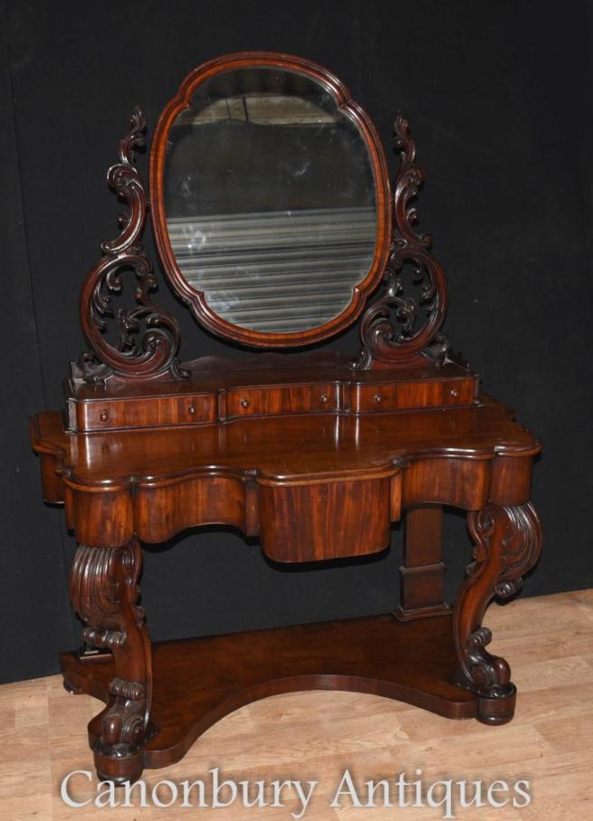 Antique Victorian Duchess Dressing Table Mirror Desk Set 1860