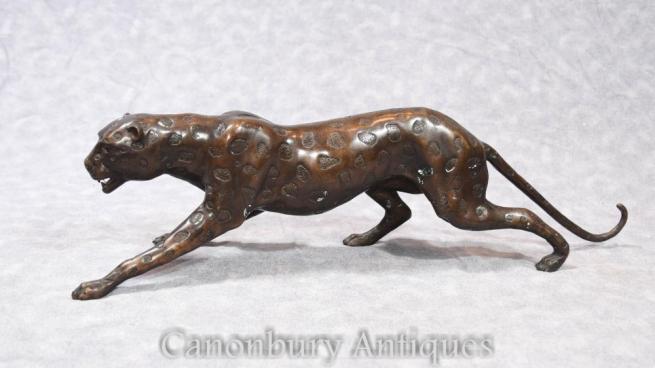 Art Deco Bronze Cheetah Statue Cat Panther Casting